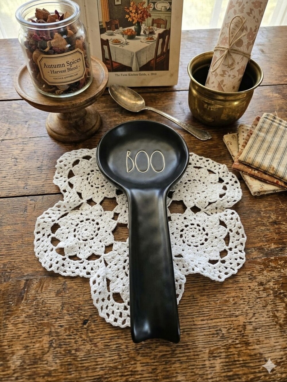 ​Rae Dunn BOO Black Ceramic Spoon Rest | Halloween Fall Decor Artisan Collection